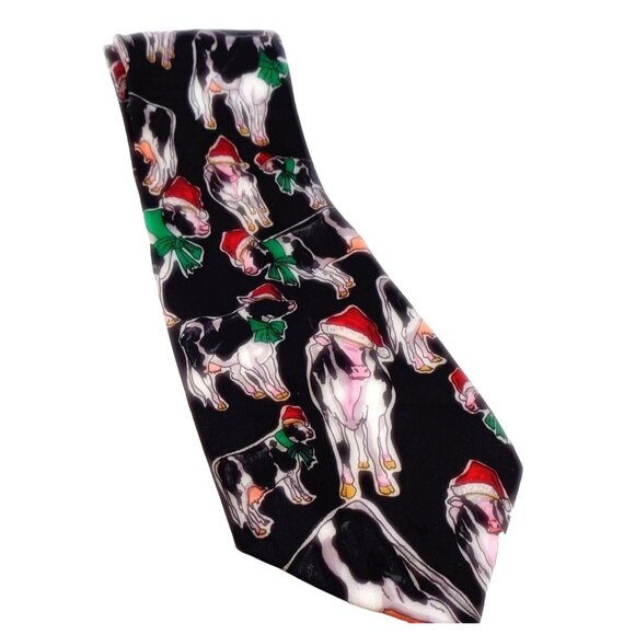 Andaloro Other - Black Holiday Necktie With Christmas Cow Print By Andaloro